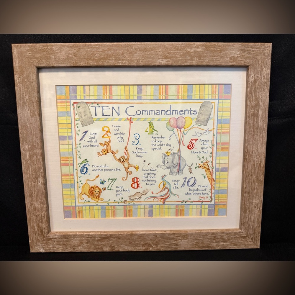 The TEN COMMANDMENTS Carpentree Mandy B ZOO ANIMALS Christian Print Nursery
